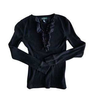 Ralph Lauren Black Ruffle Long Sleeve Blouse